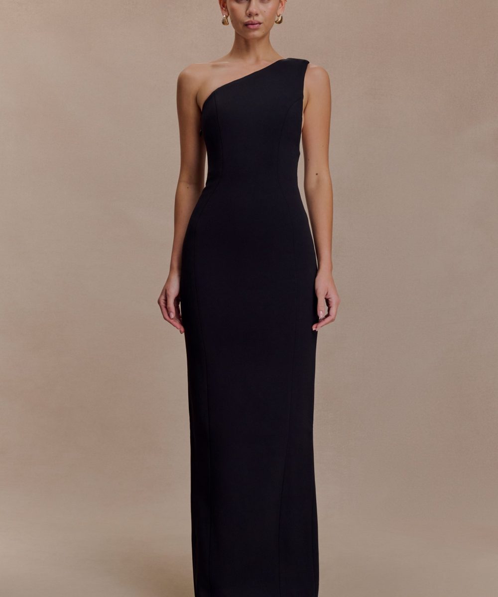 Milena One Shoulder Crepe Maxi Dress - Black