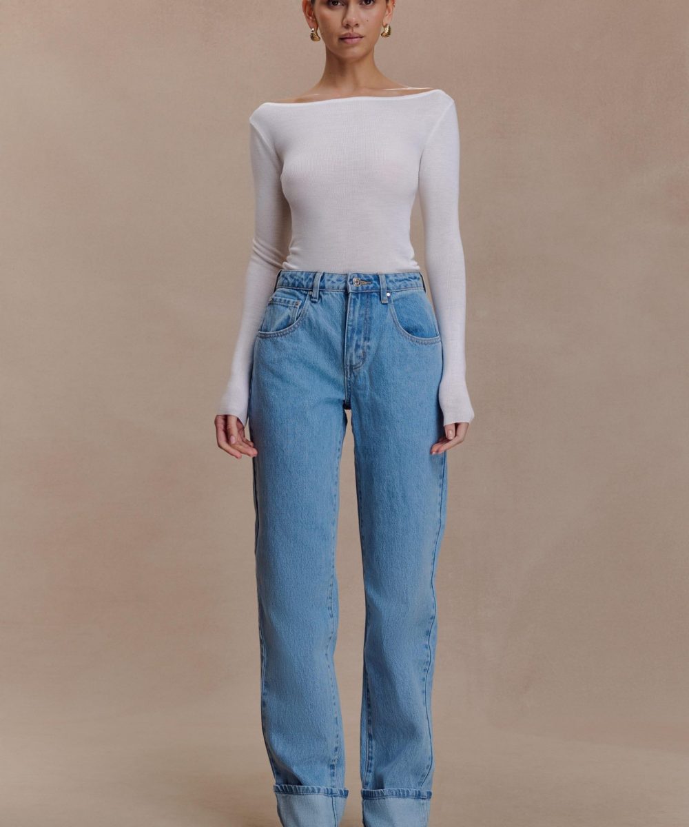 Paedyn Merino Wool Ribbed Long Sleeve Top - Ivory