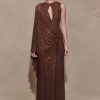 Bakari Diamante Cape Maxi Dress - Chocolate