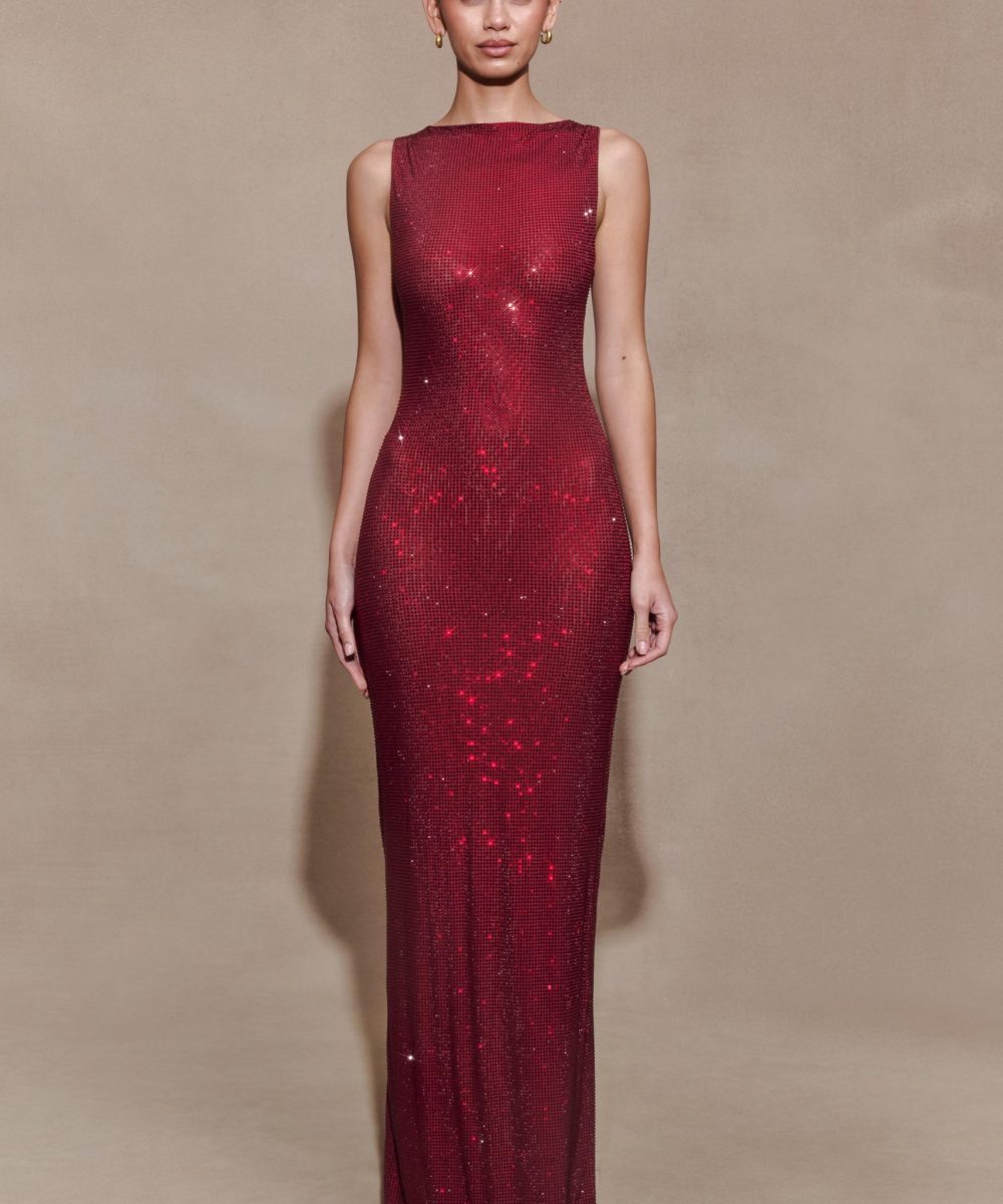Magnolia Sleeveless Diamante Maxi Dress - Wine