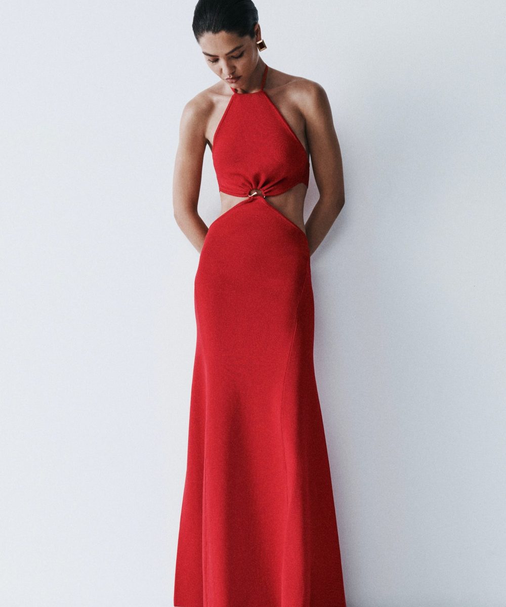 Marlowe Halter Knit Maxi Dress - Red