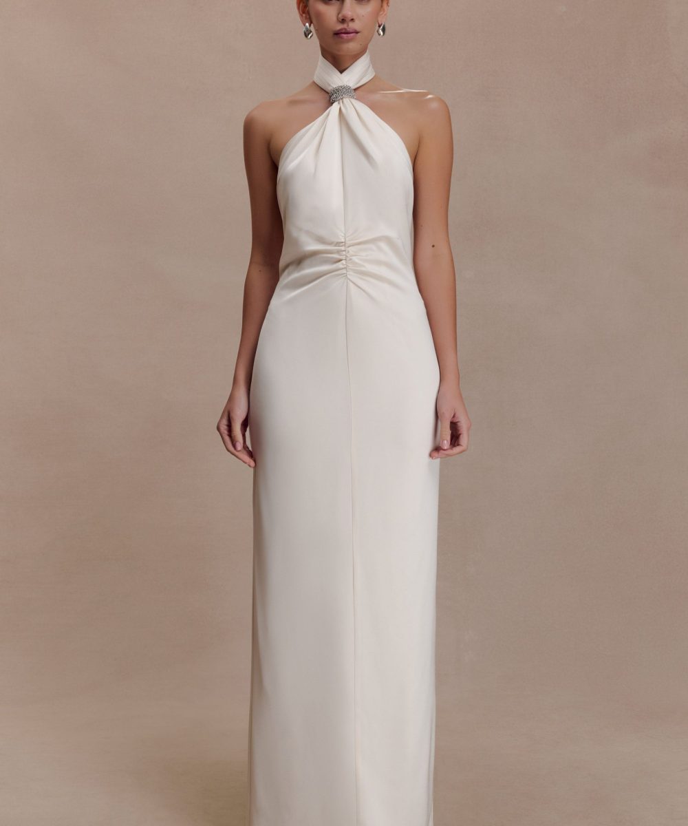 Freja Halter Maxi Dress With Hardware - Blush Ivory