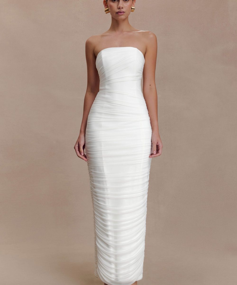 Jianna Strapless Mesh Maxi Dress - Ivory