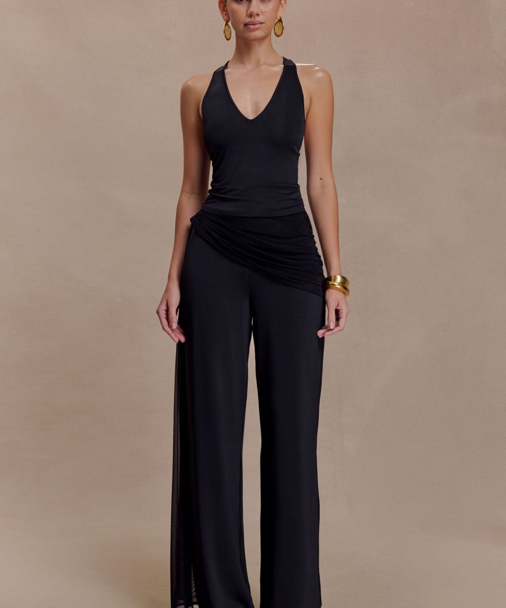 Aspyn Slinky Gathered Wide Leg Pants - Black