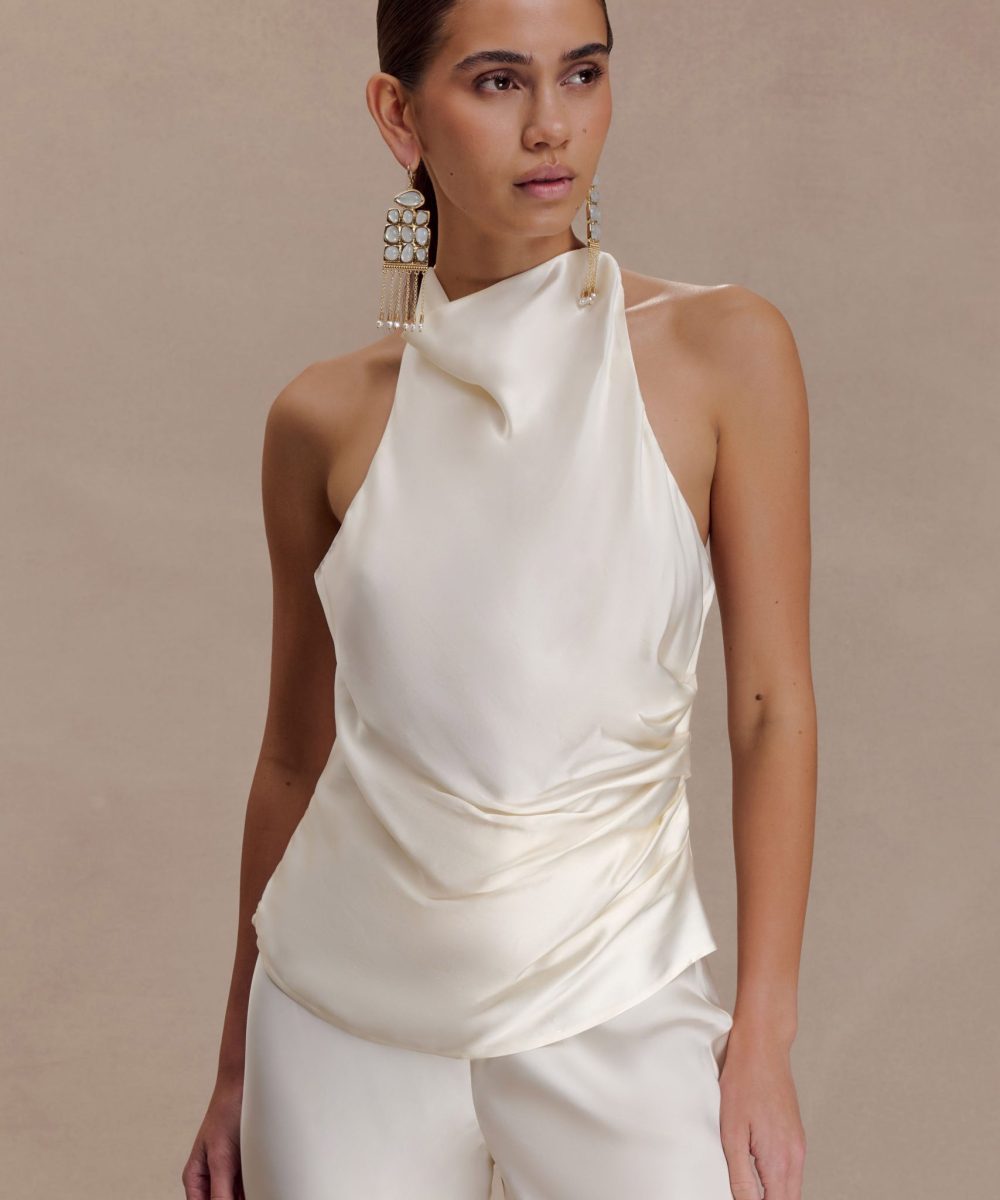Bianca Satin Halter Top - Ivory