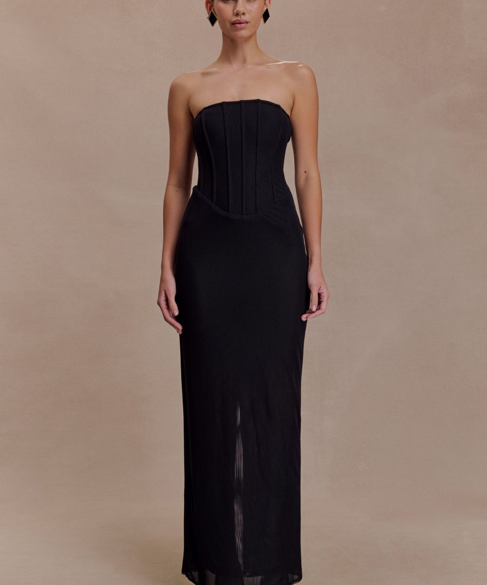 Gemma Strapless Mesh Maxi Dress - Black