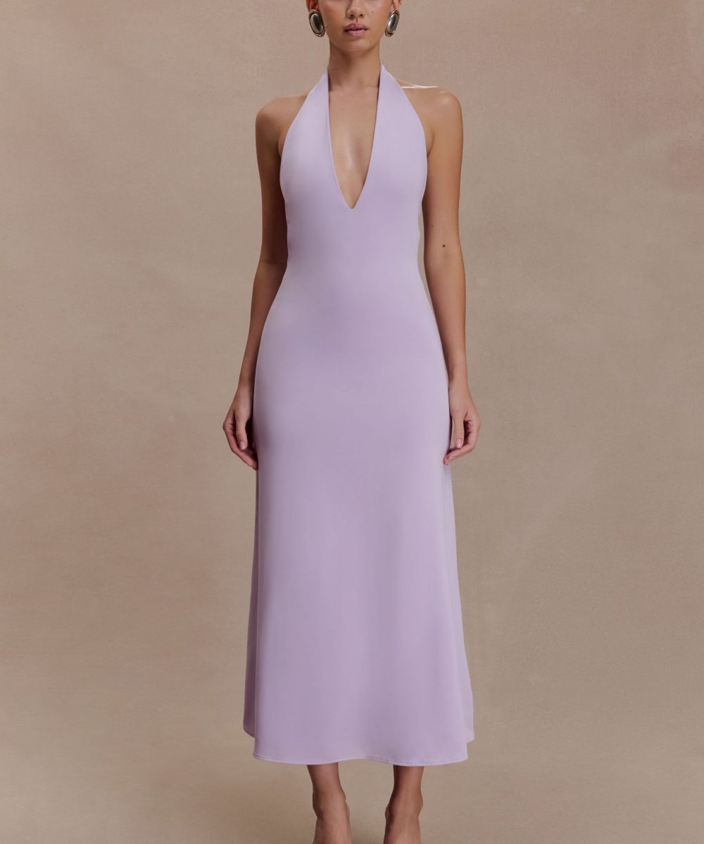 Genie Slinky Halter Midi Dress - Lilac