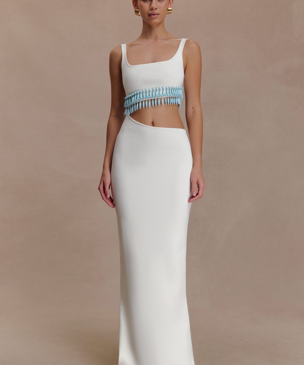 Ruvic Knit Maxi Beaded Dress - White