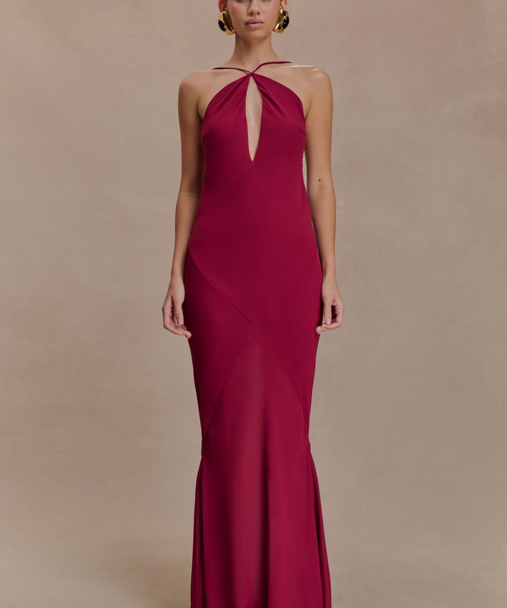 Nerea Slip Halter Maxi Dress - Cherry Red
