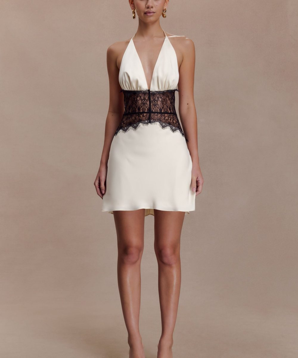 Dinah Lace And Satin Mini Dress - Black/Ivory