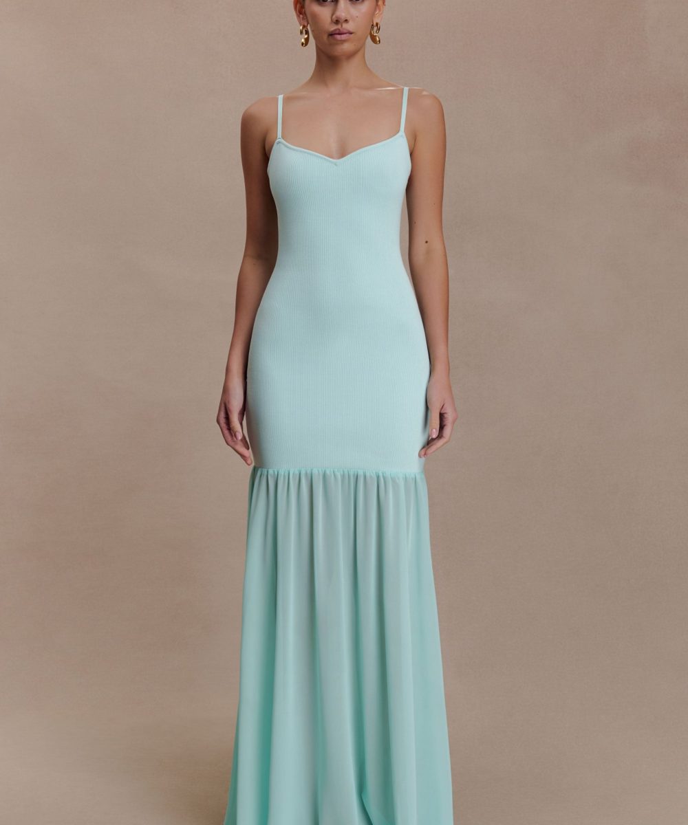 Deanne Bandage And Chiffon Knit Maxi Dress - Blue