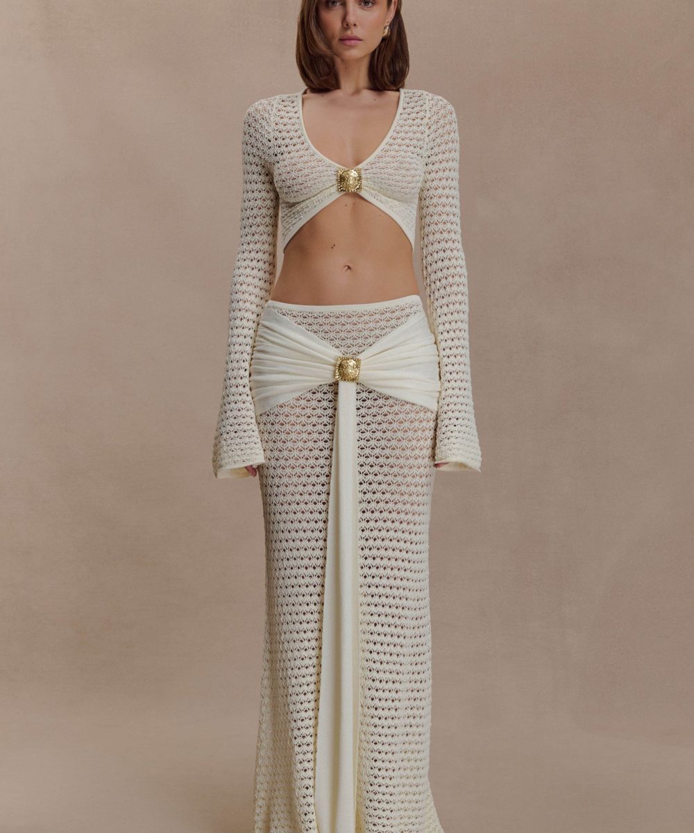Mania Crochet Maxi Skirt With Hardware - Ivory