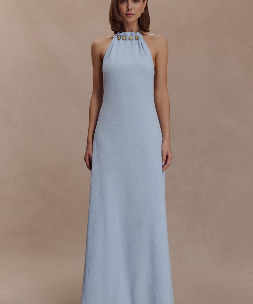 Abeda Cotton Maxi Dress With Hardware - Pale Blue