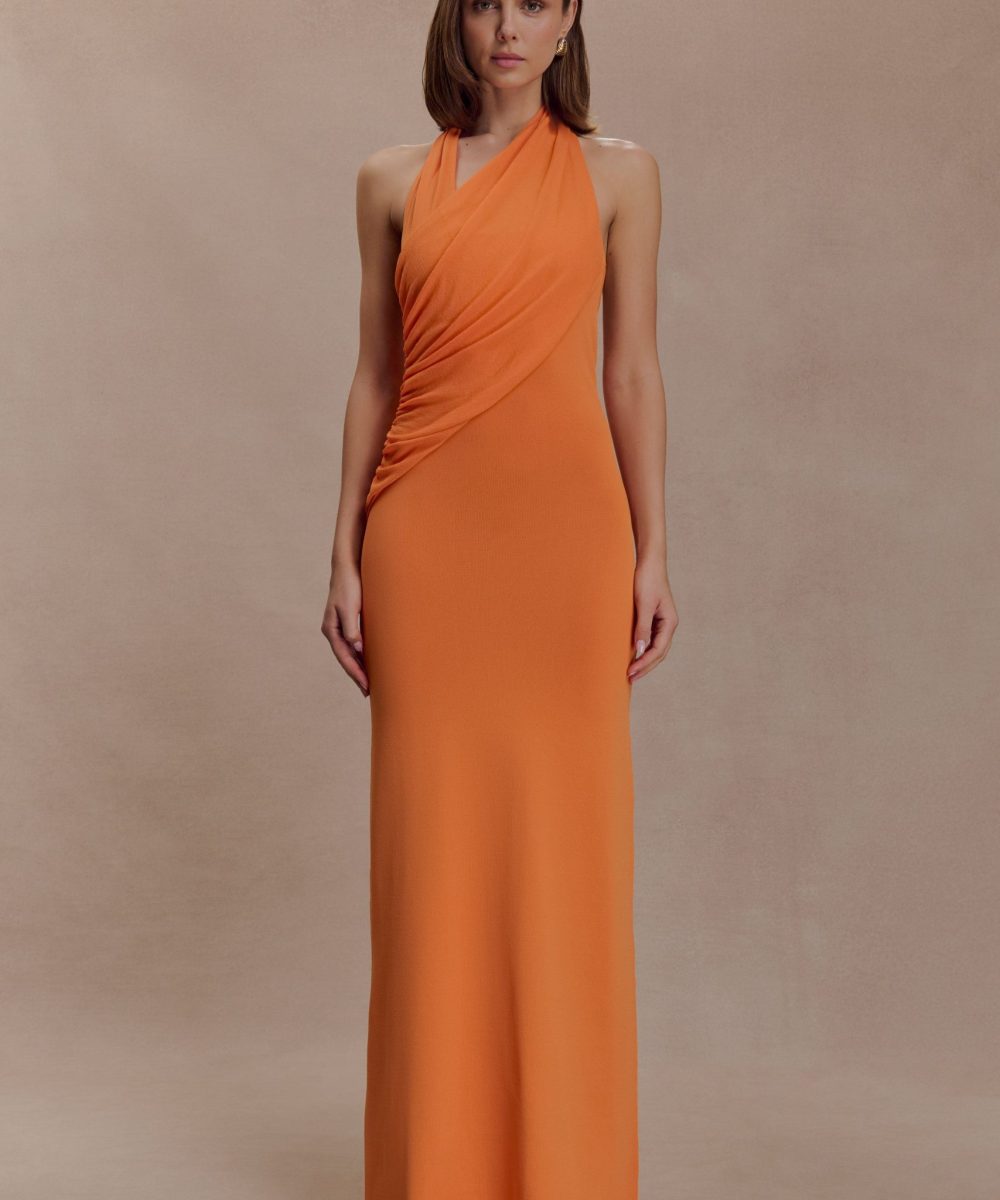 Elma Halter Knit Maxi Dress - Orange