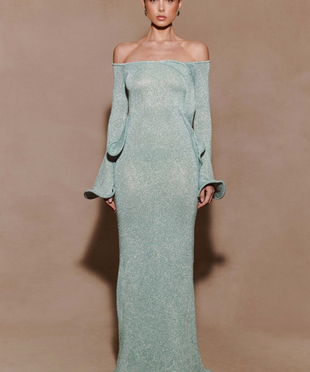 Sandrine Lurex Knit Maxi Dress - Aqua