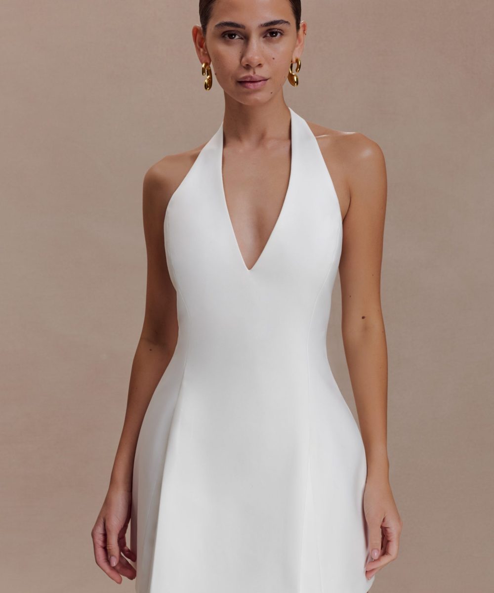 Nelly Halter Neck Cotton Mini Dress - White