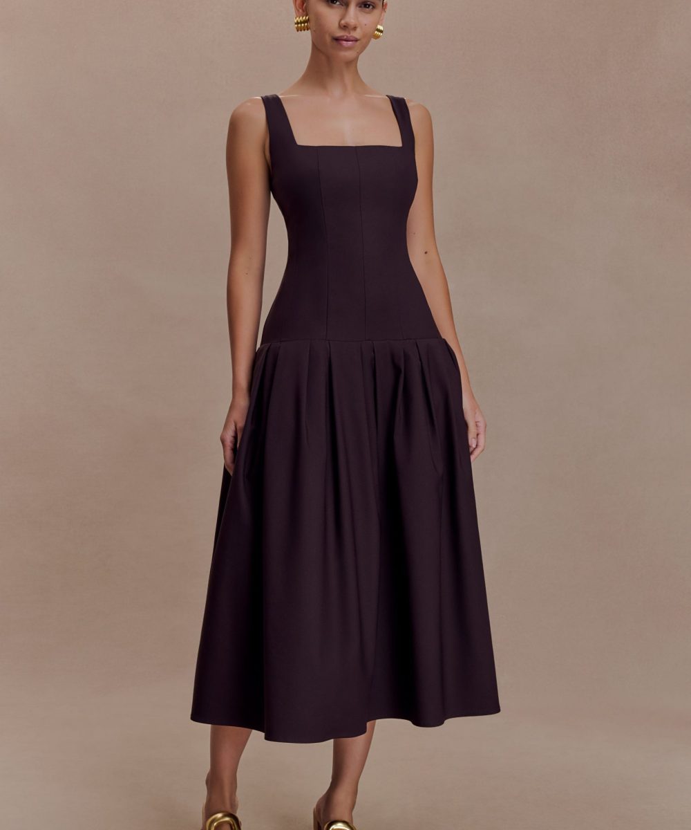 Natascha Drop Waist Cotton Midi Dress - Chocolate