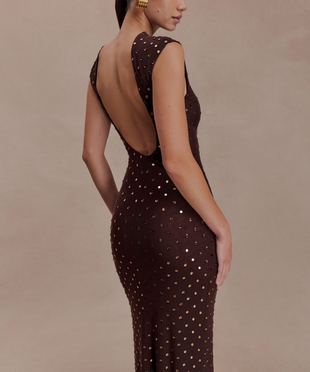 Samara Sleeveless Diamante Maxi Dress - Chocolate