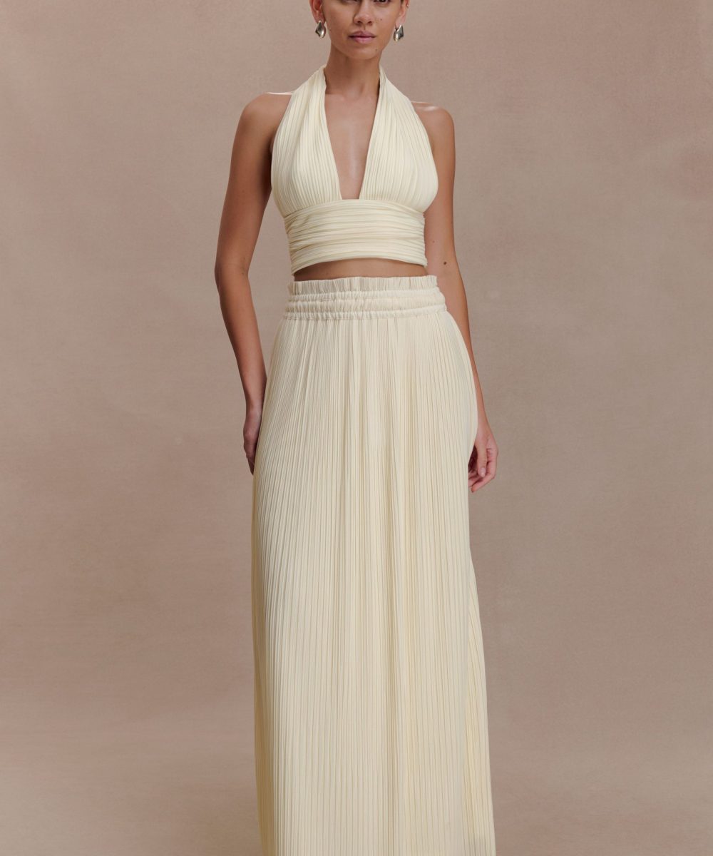 Amaris Gathered Plisse Maxi Skirt - Lemon