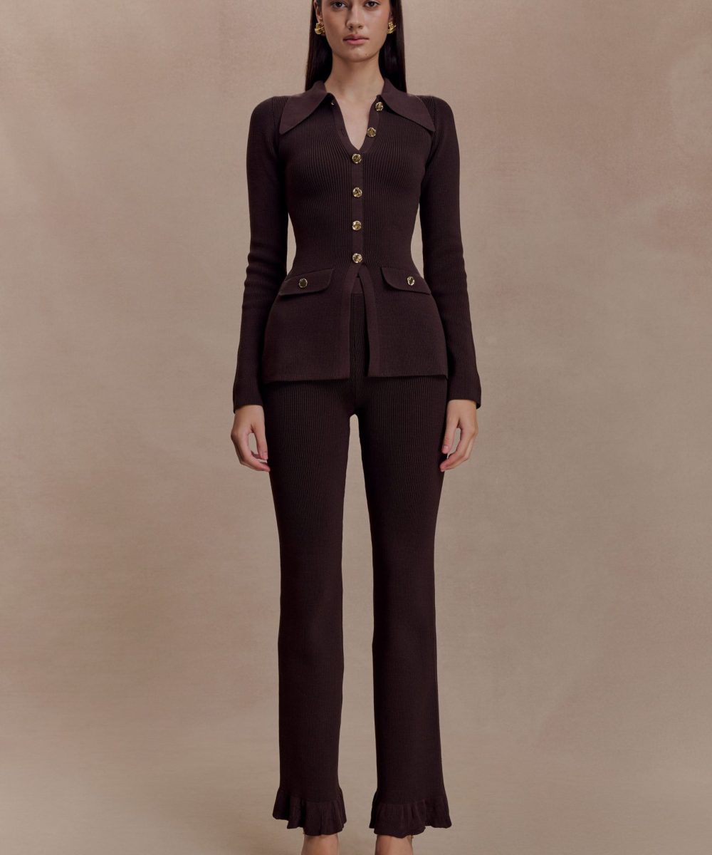 Suzie Ribbed Flared Pants - Chocolate