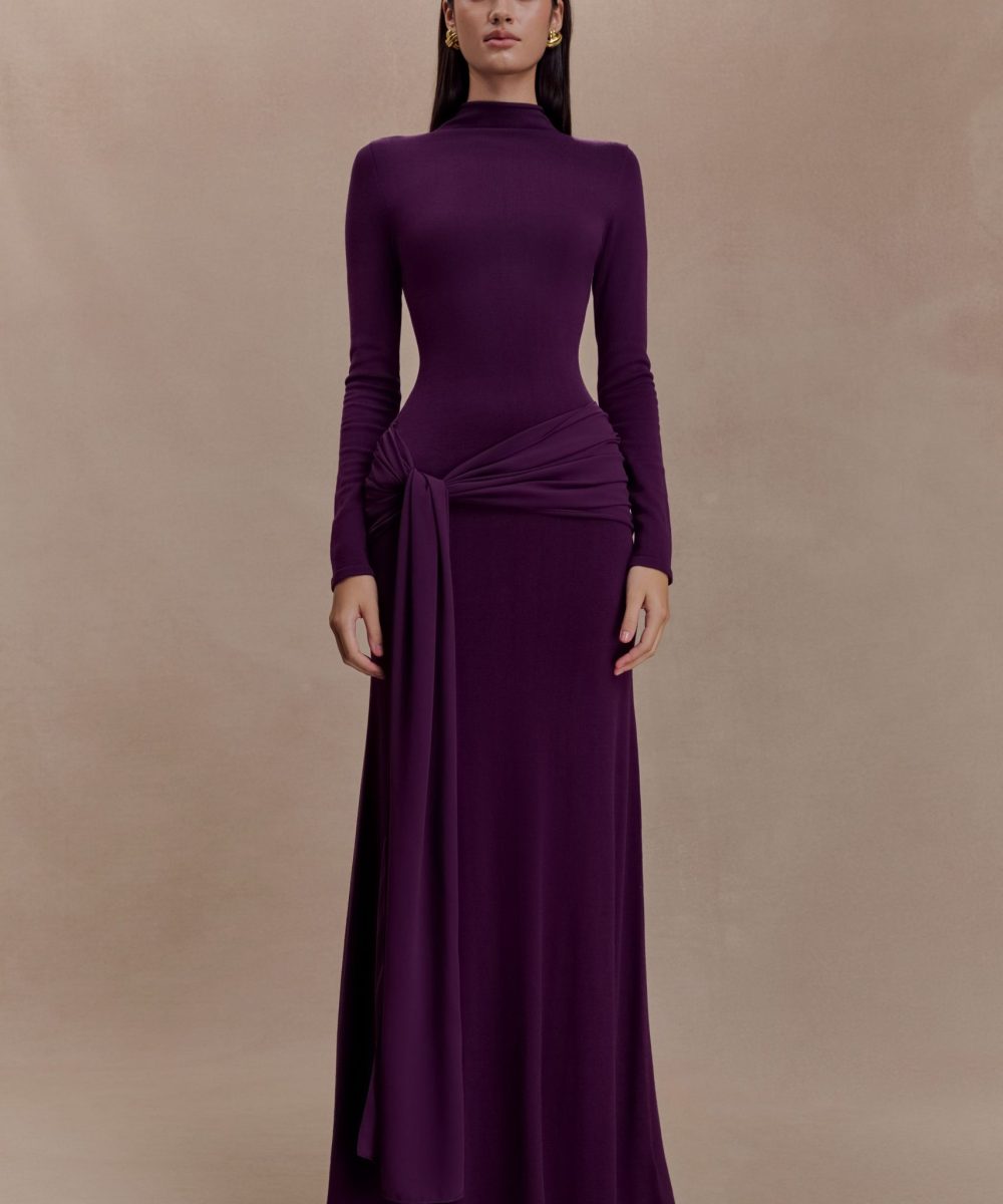 Grayson Knit Chiffon Maxi Dress - Plum