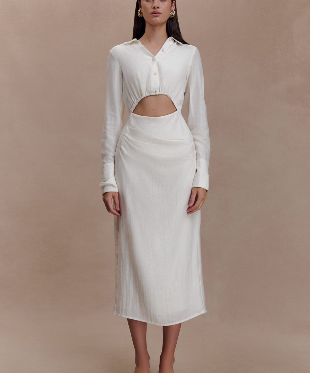 Cecilie Cut Out Shirt Midi Dress - White