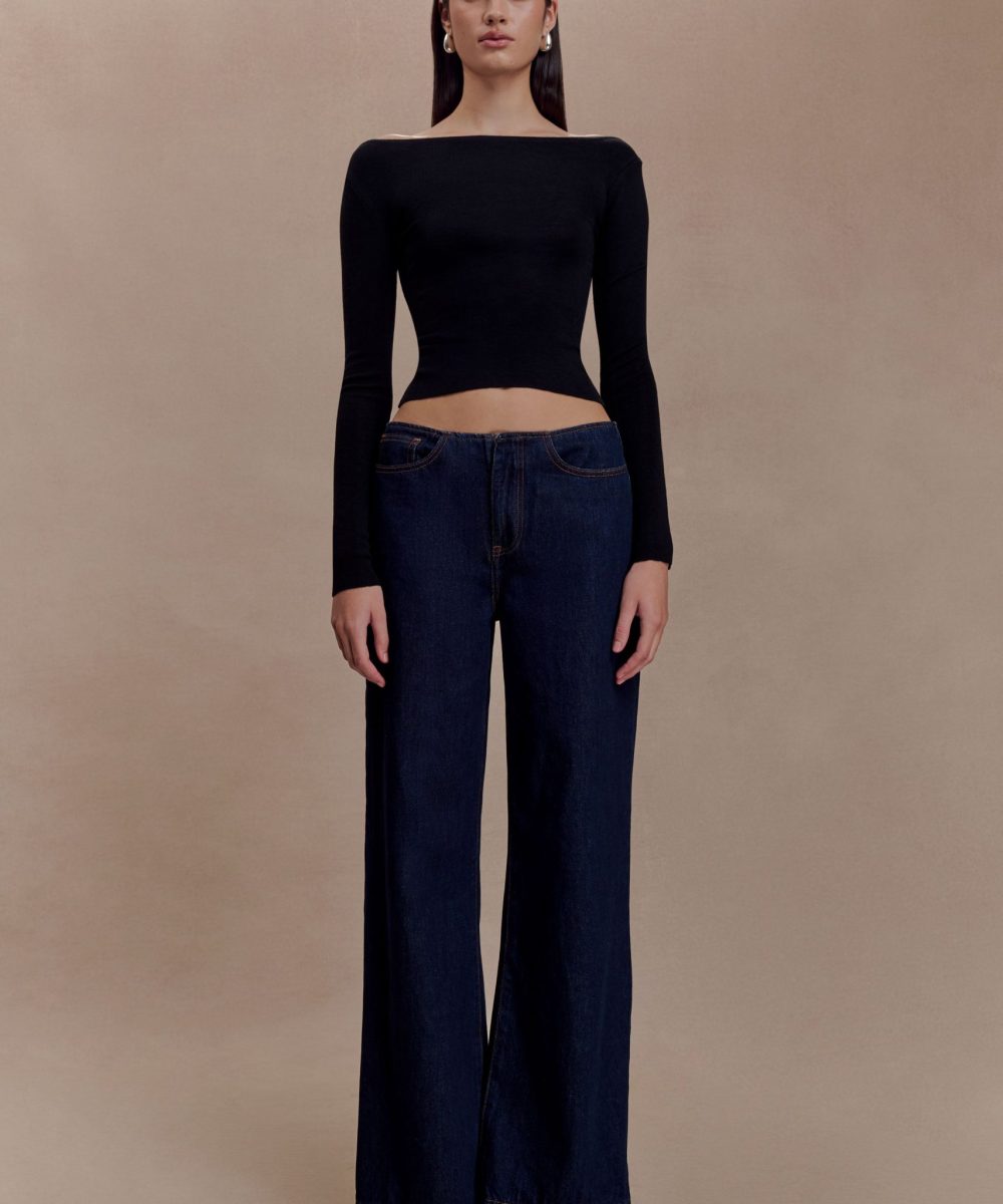 Paedyn Merino Wool Ribbed Long Sleeve Top - Black