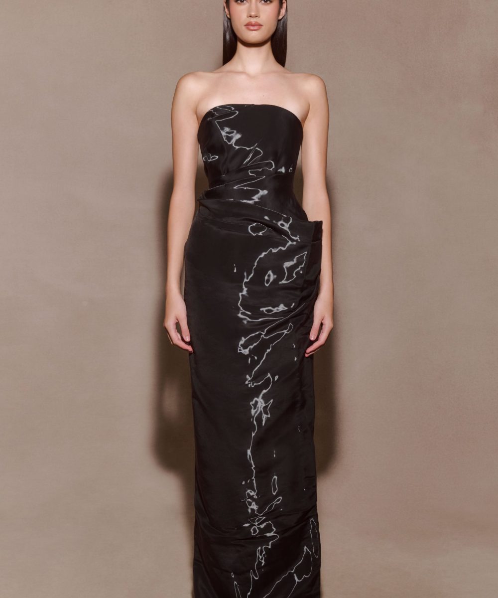 Calliope Strapless Organza Maxi Dress - Black