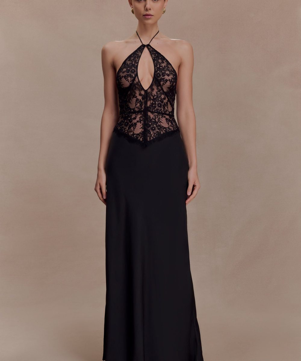 Sascha Lace And Satin Halter Maxi Dress - Black