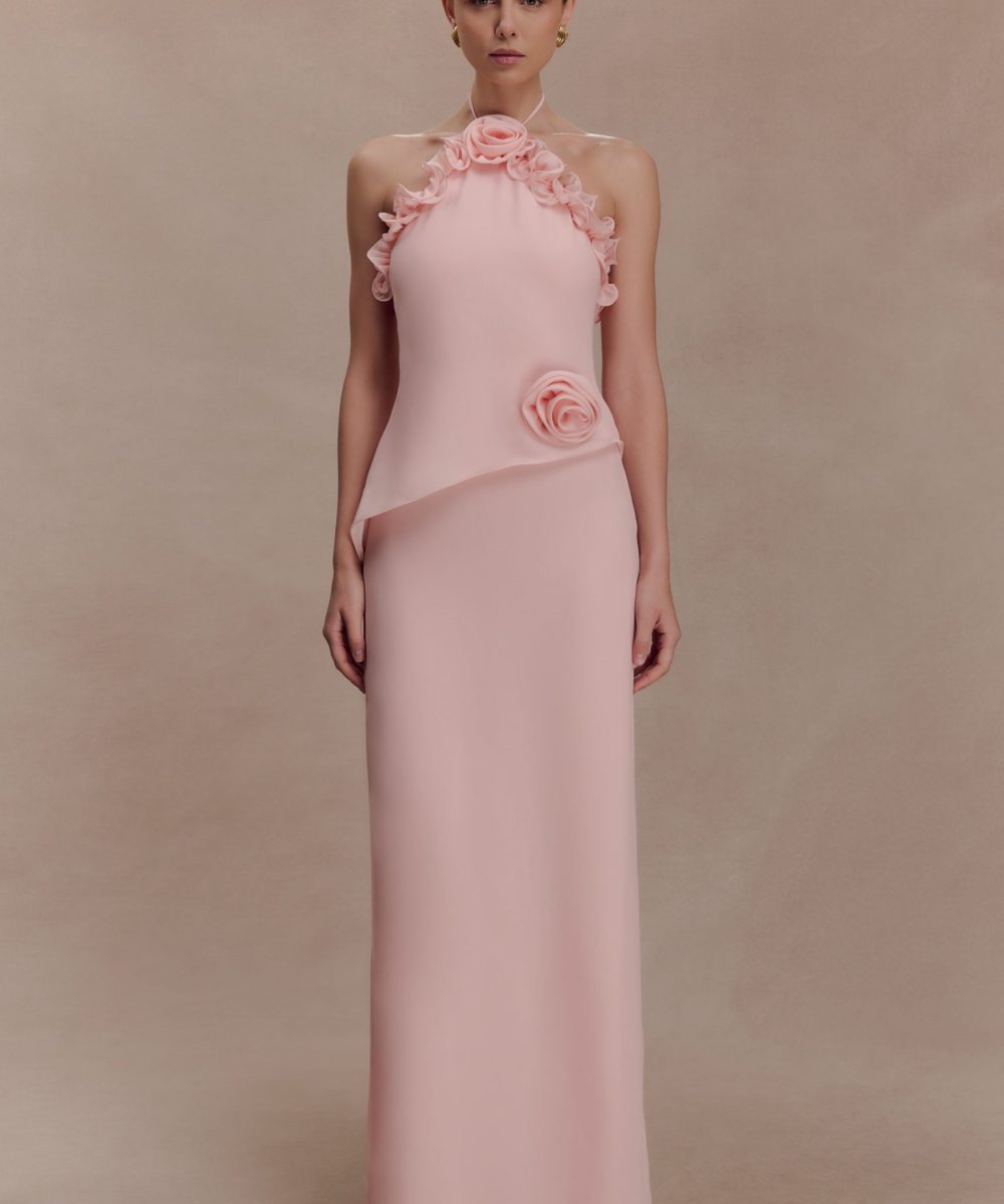 Melissa Chiffon Flower Maxi Dress - Baby Pink