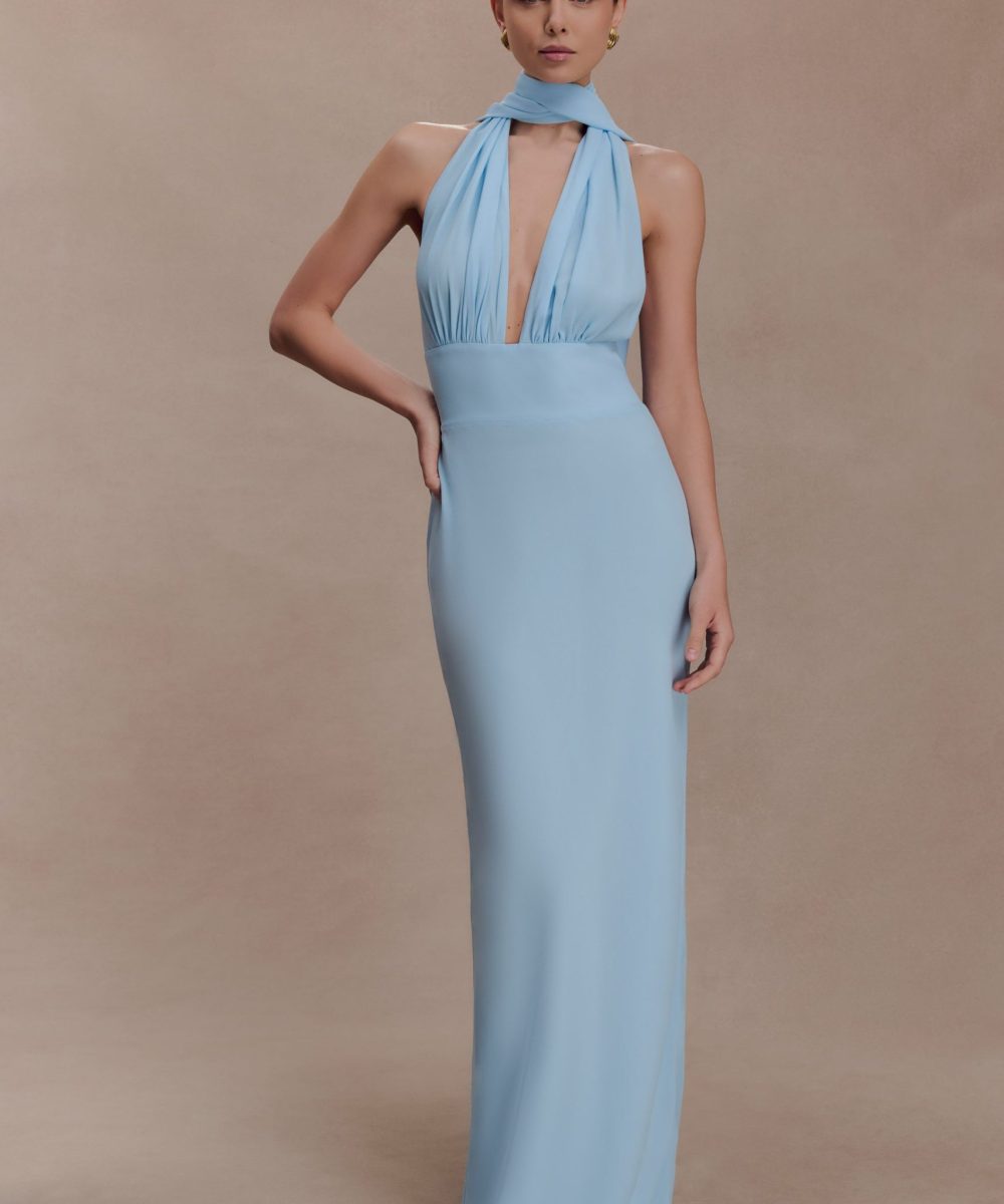 Nadine Halter Chiffon Maxi Dress - Blue