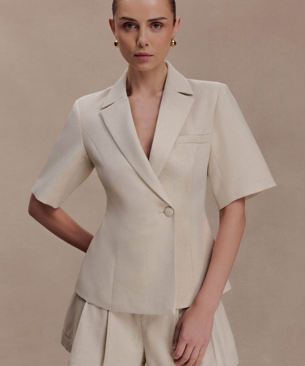 Martine Short Sleeve Linen Top - Natural