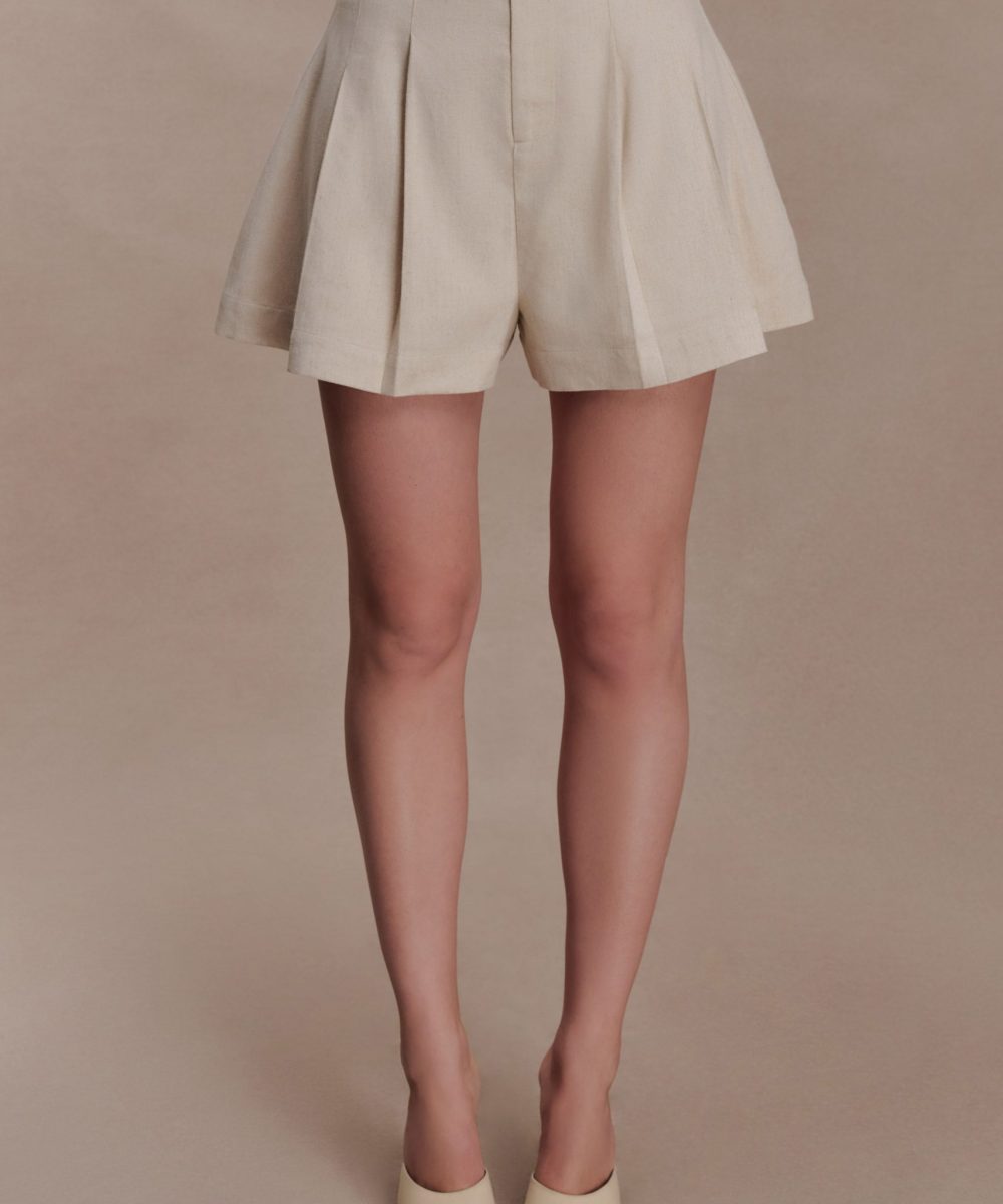 Martine Pleated Linen Short - Natural