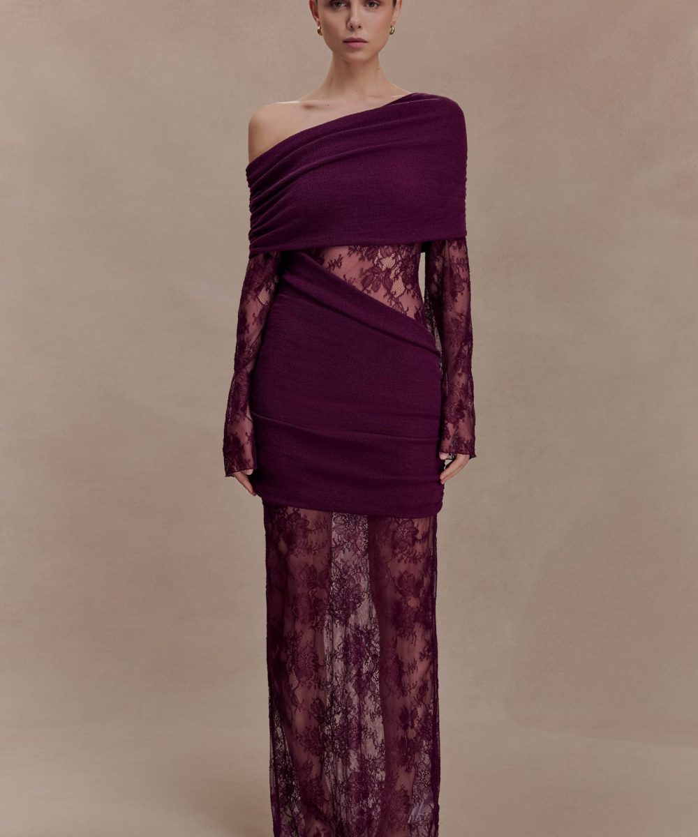 Luxie Lace Knit Maxi Dress - Plum