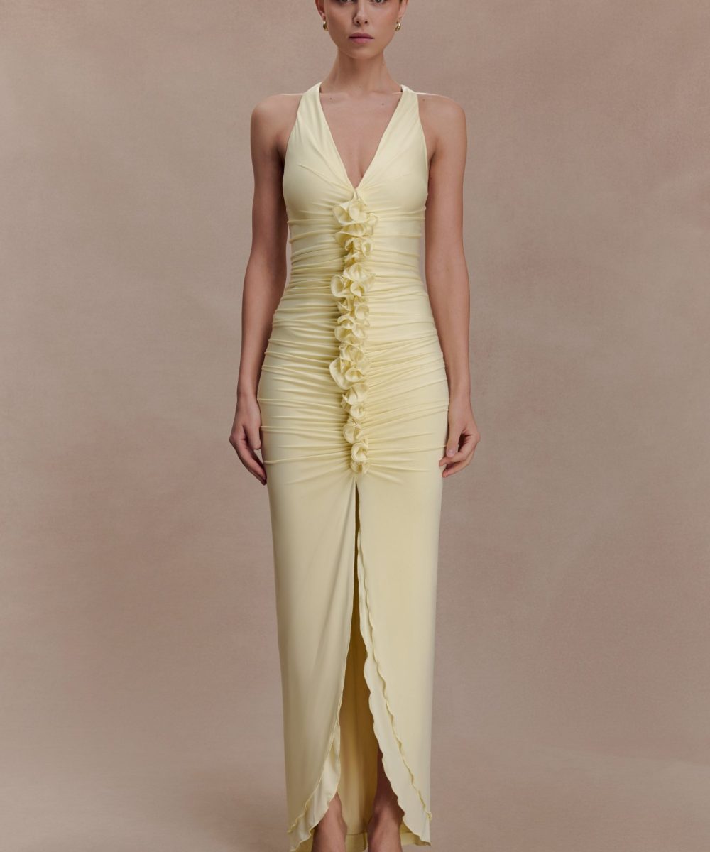 Alessandra Slinky Ruffle Maxi Dress - Lemon