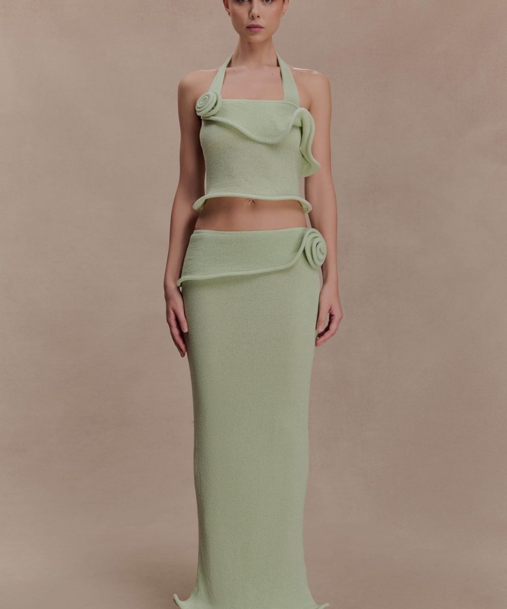 Samira Knit Wired Maxi Skirt - Pastel Green