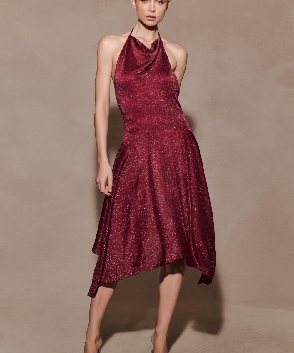 Sylvie Lurex Hankie Midi Dress - Wine