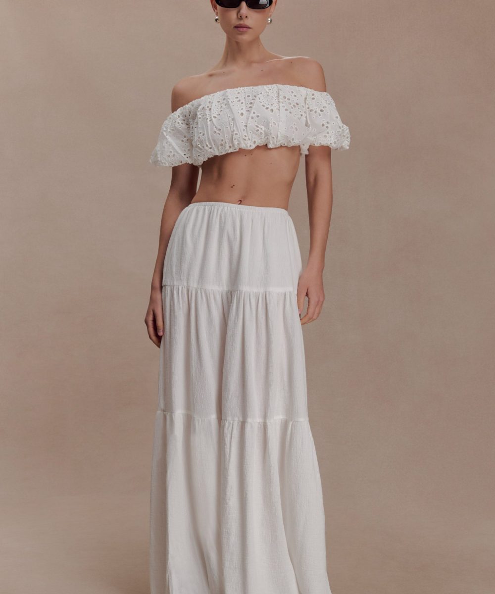 Autumn Off Shoulder Broderie Top - White