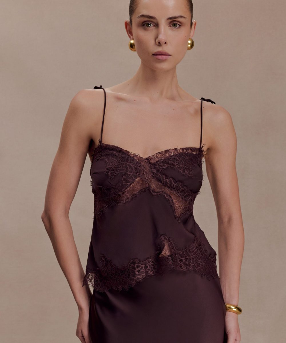 Nina Satin And Lace Camisole - Chocolate