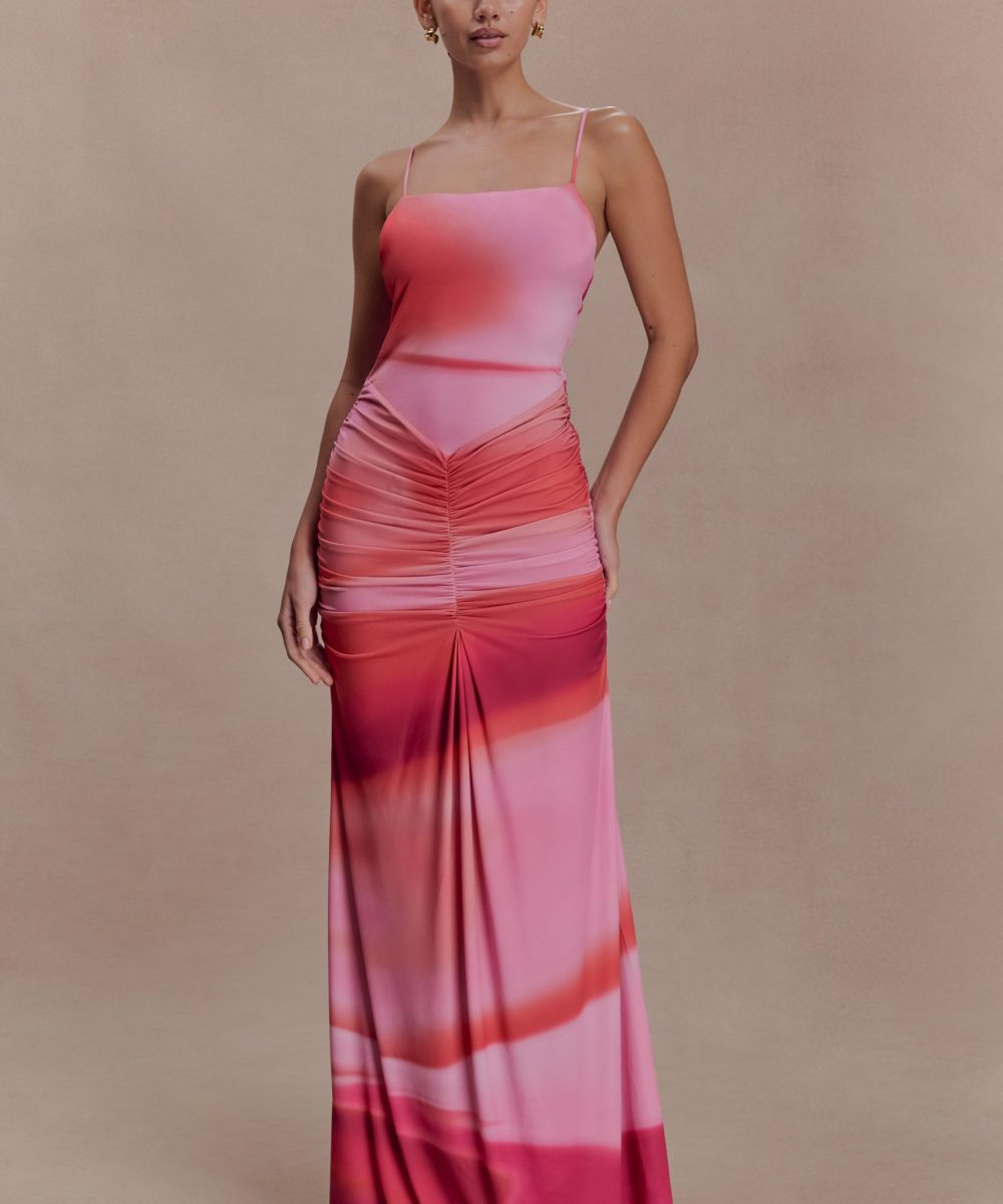 Roisin Slinky Maxi Dress - Pink Sunset Print