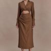 Cecilie Cut Out Shirt Midi Dress - Dark Chocolate