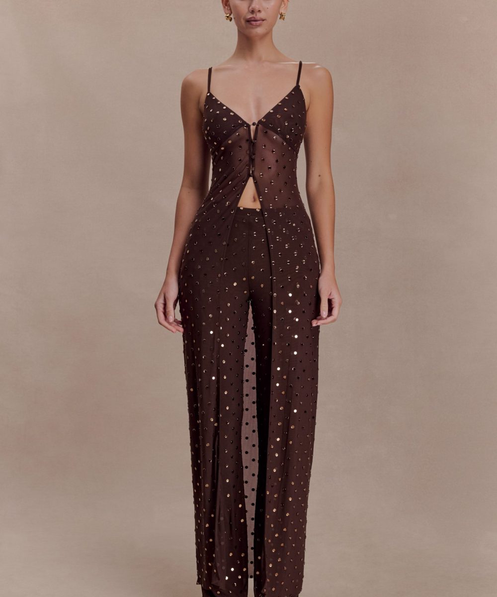 Jackie Longline Diamante Top - Chocolate