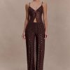 Jackie Longline Diamante Top - Chocolate