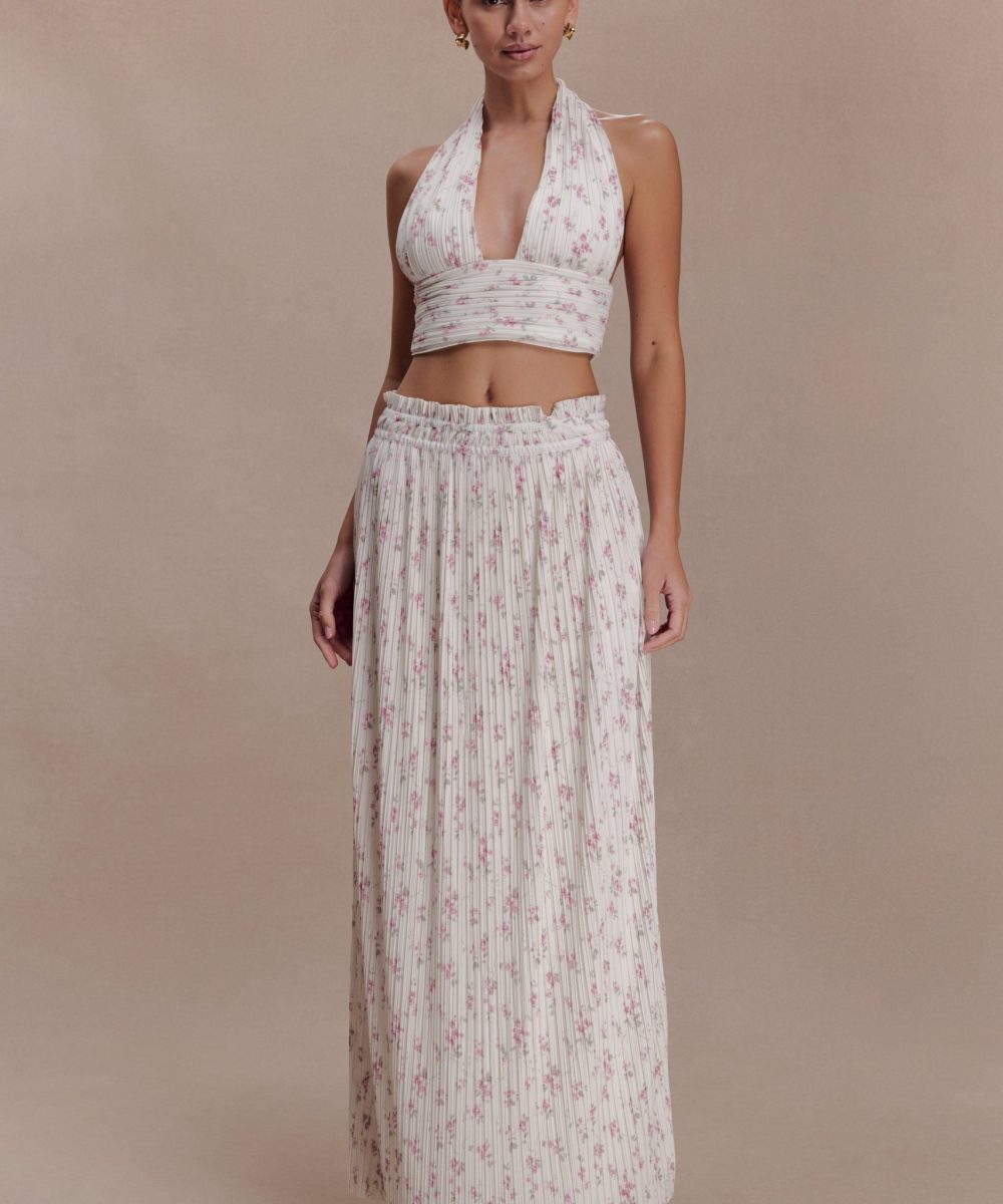 Amaris Gathered Plisse Maxi Skirt - Floral Ditsy Print