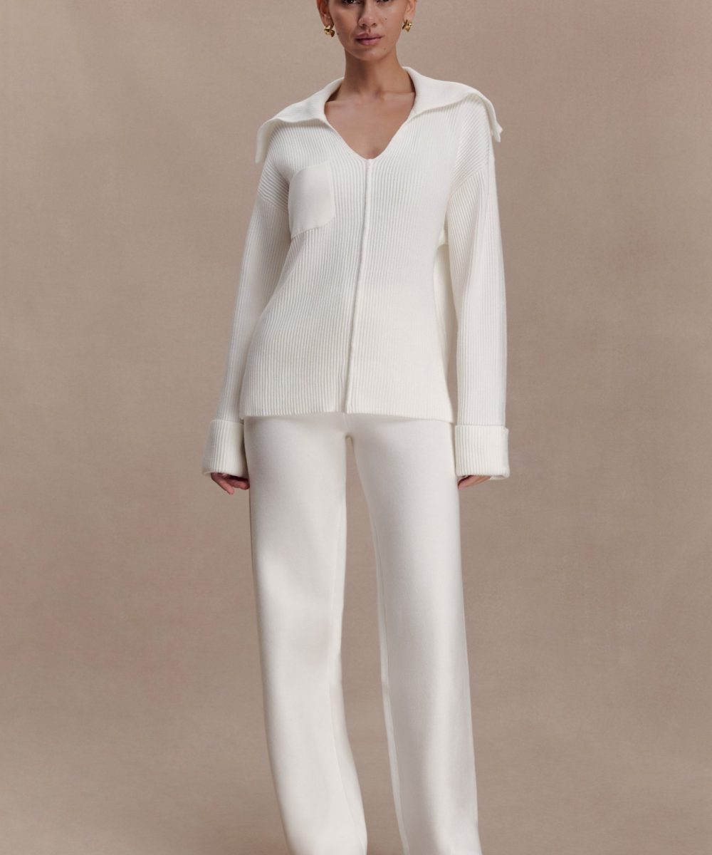 Kerrymae Straight Leg Knit Pants - Off White