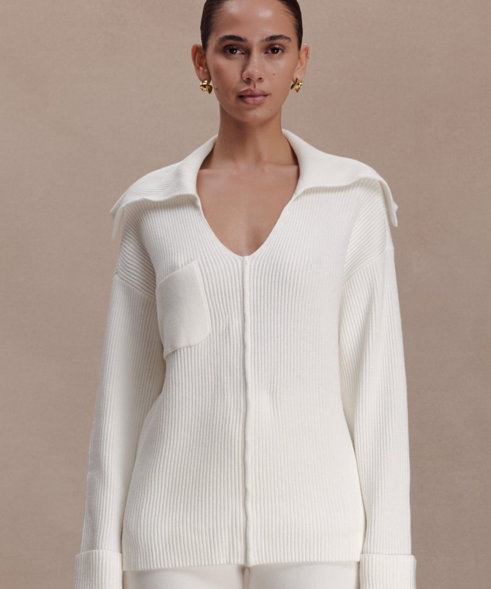 Bianka V Neck Knit Jumper - Off White