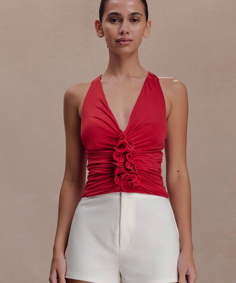 Alessandra Slinky Ruffle Top - Ruby