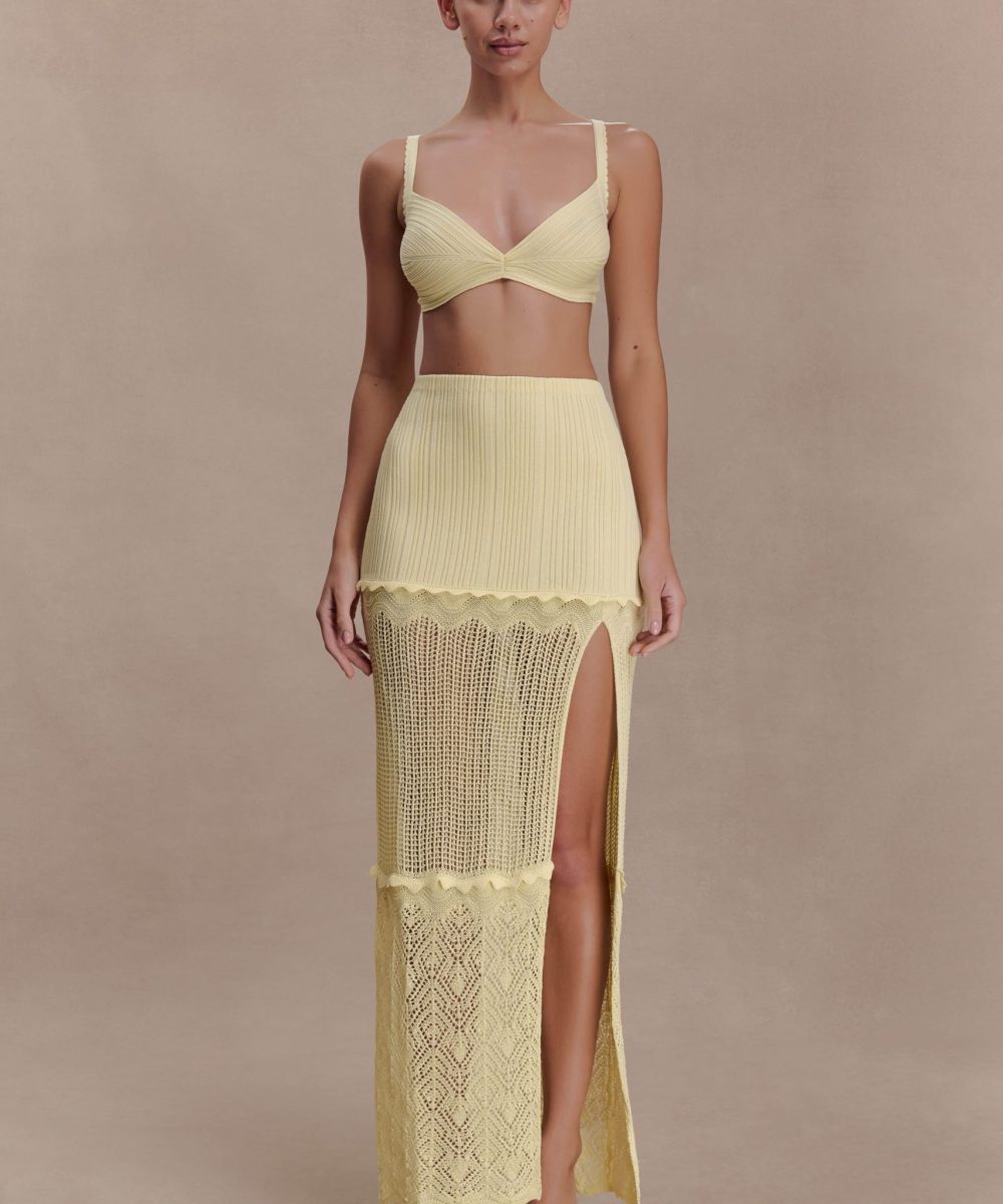 Coleene Pointelle Knit Maxi Skirt - Lemon