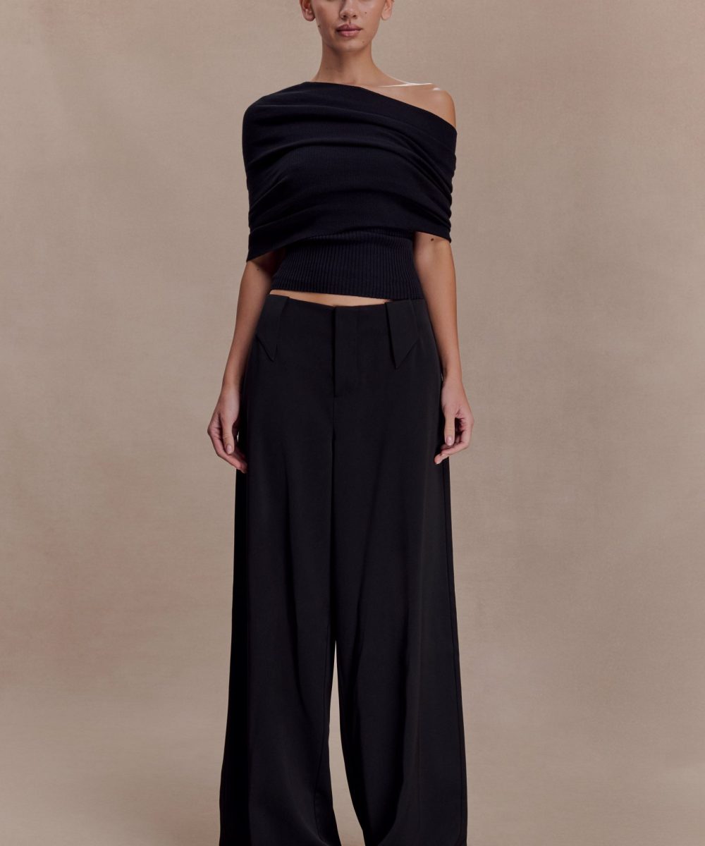 Sierra Asymmetrical Cashmere Blend Knit Top - Black