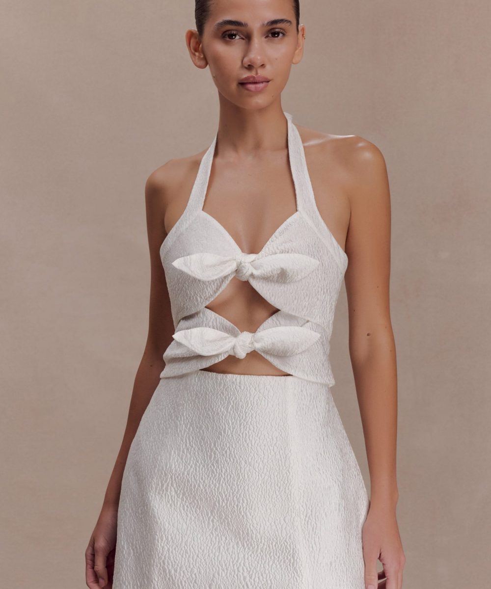 Ella Bow Detail Halter Mini Dress - White